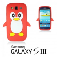 Samsung Galaxy S3 - 3D Silicone Penguin Soft Protective Phone Cover Case - Red